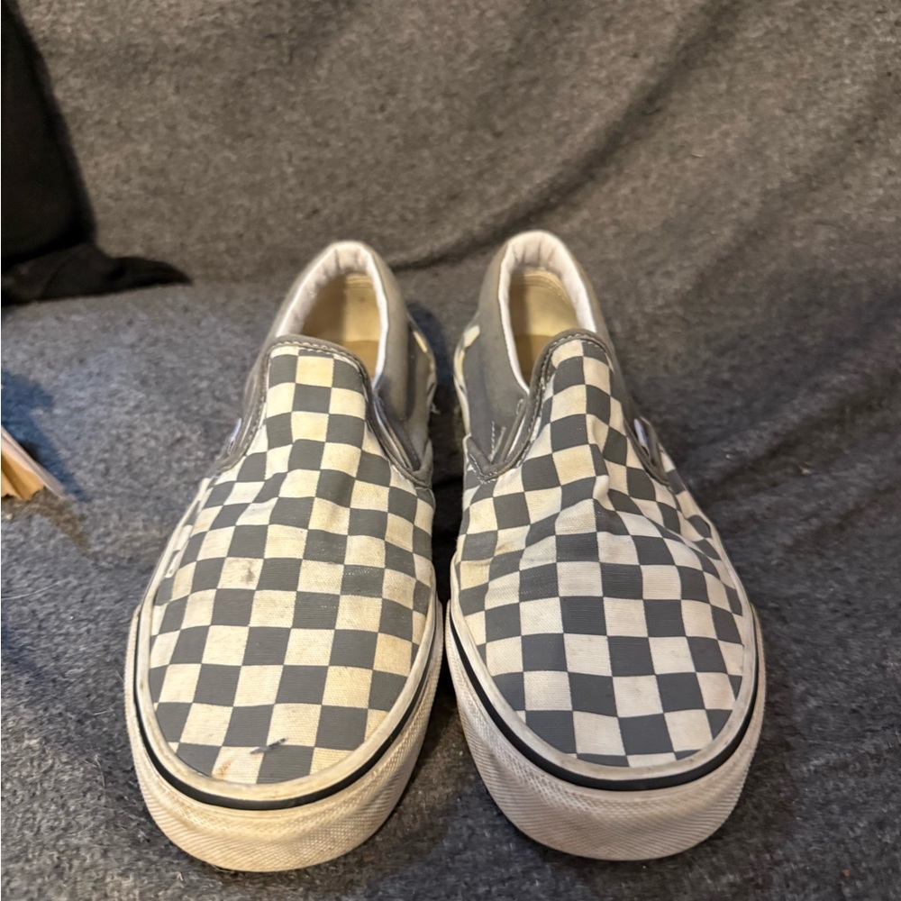 Vans grey and White Checkered Slip-Ons